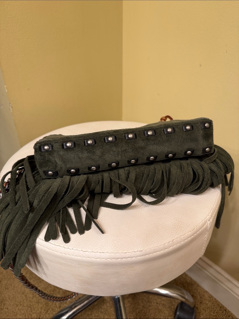 Coach 1941 Olive Suede Fringe Shoulder Bag with Silver Studs - Picture 8 of 9
